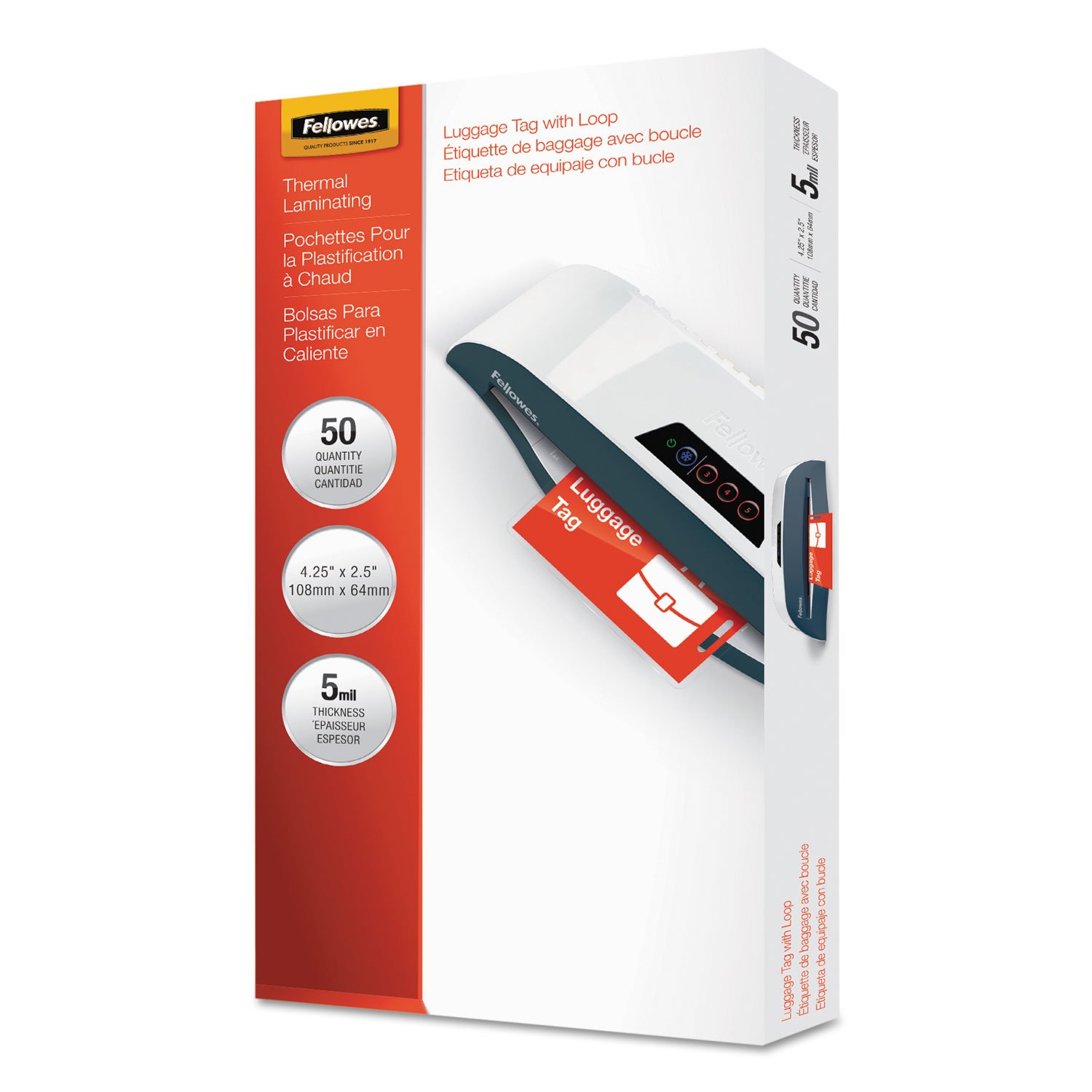 Photo 1 of Fellowes Hot Laminating Pouches, Luggage ID Tag with Loop, 5 mil, 50 pack (52034)