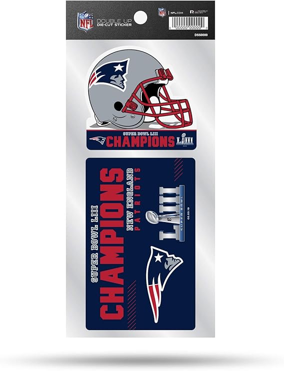 Amazon Com Rico Industries Nfl New England Patriots Super Bowl Liii Champions Double Up Die Cut 2 Piece Sticker Sheet Blue Sports Outdoors
