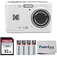 KODAK PIXPRO FZ45 16MP Digital Camera with 4X Optical Zoom 27mm Wide Angle and 2.7" LCD Screen Bundle with 32GB SD Memory Card, AA Batteries (4 Pack), Lens Cleaning Cloth (White)