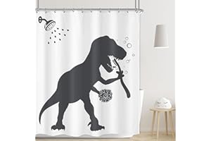 LGhtyro Funny Dinosaur Shower Curtain Set, Dino Shower Curtain for Kids Boys, 60Wx71H Inch Trex Raptor Silhouette, Fun Black White Cartoon Animal Shadow Bathroom Accessories Art Home Decor