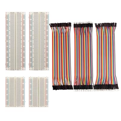 Paxcoo 4 Pieces Breadboards Kit with 120 Pieces Jumper Wires for Arduino Proto Shield Circboard Prototyping