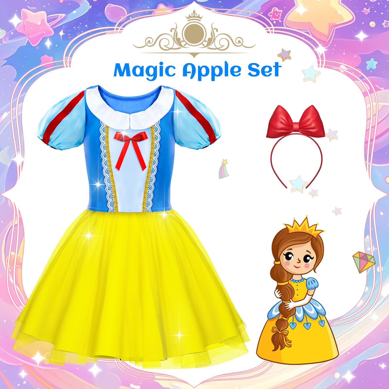 Tlooe Tlooe Princess Dress Up for Girls - Dress up Clothes for Toddler Girl,Role Play Costume Princess Toys Christmas Birthday Gifts Set for Age 3-8 Year Old