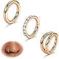 BodyBonita 3pcs Nose Rings Hoops - 316L Surgical Steel Double Hoop Nose Rings 14G/16G/18G/20G Hinged CZ Piercing Jewelry Septum Clicker Rings Cartilage Earring Helix Rook Tragus Daith 7mm/8mm/9mm/10mm