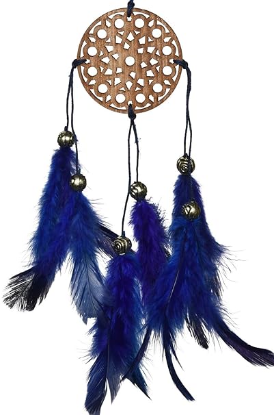 Rooh Dream Catcher ~ Carved Blue Car Hanging ~ Handmade Hangings for Positivity (Can be used as Home Decor Accents, Wall Hangings, Garden, Car, Outdoor, Bedroom, Key chain, Meditation Room, Yoga Temple, Windchime)
