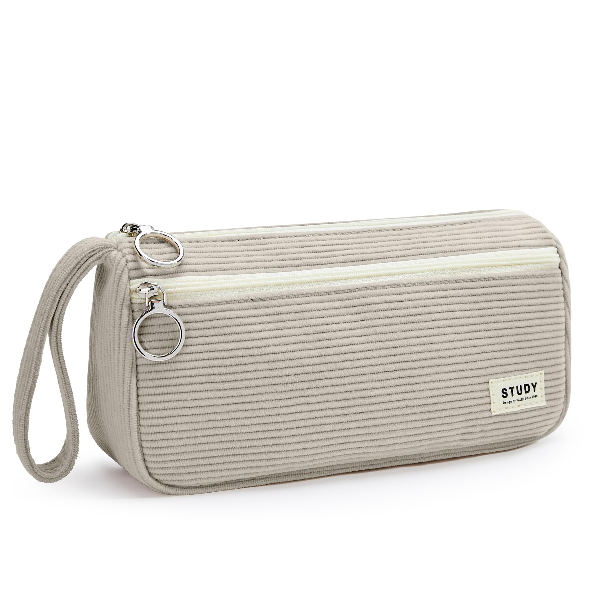 KALIDI Corduroy Pencil Case Large Pen Bag Stationery Storage School Office Organizer with Hand Strap and 2 Compartment