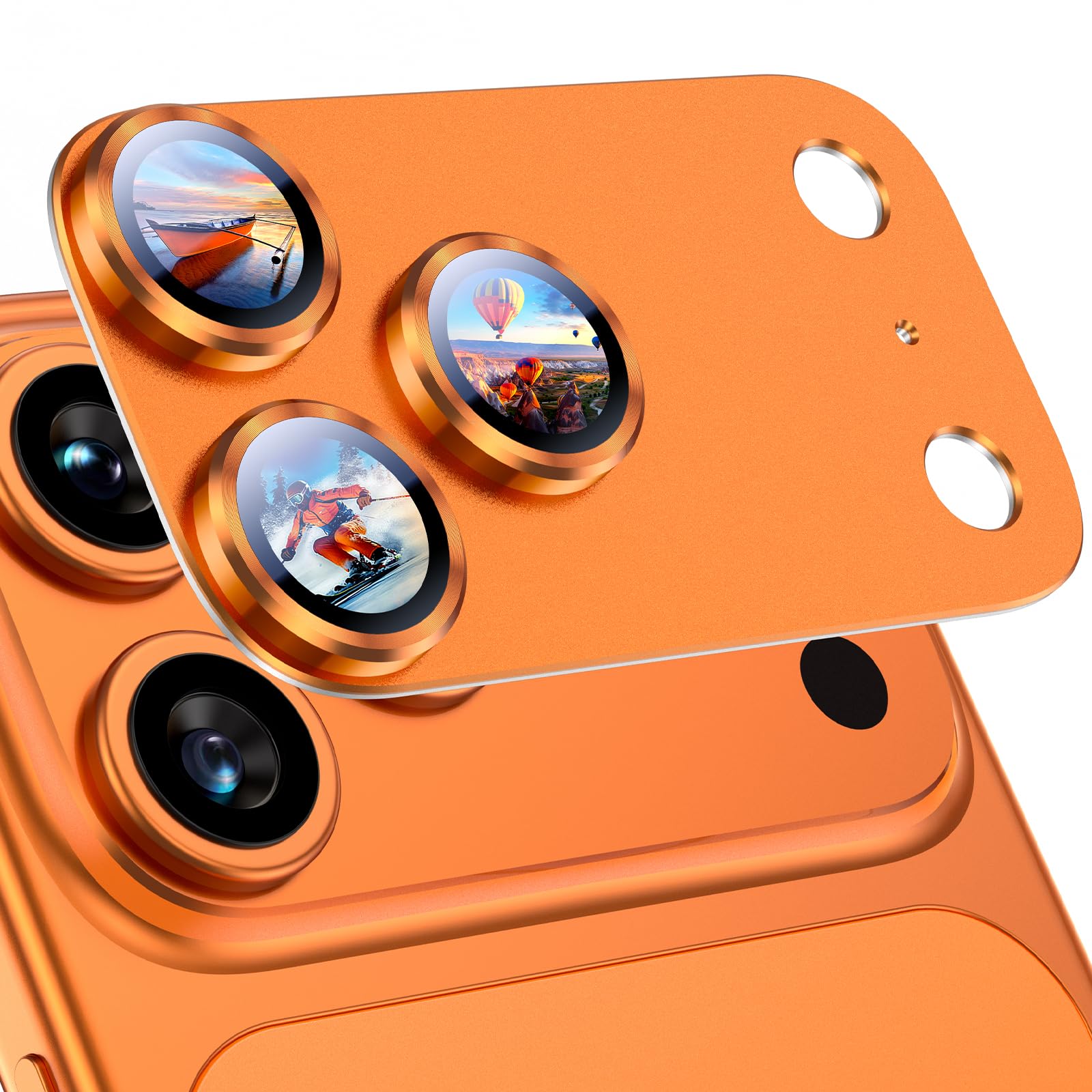 Photo 1 of Uyiton Compatible with iPhone 17 Pro Max Camera Lens Protector - [Not Easy to Break][Strong Adsorption][Case-Friendly] Metal Tempered Glass Rear Camera Screen Cover - Cosmic Orange