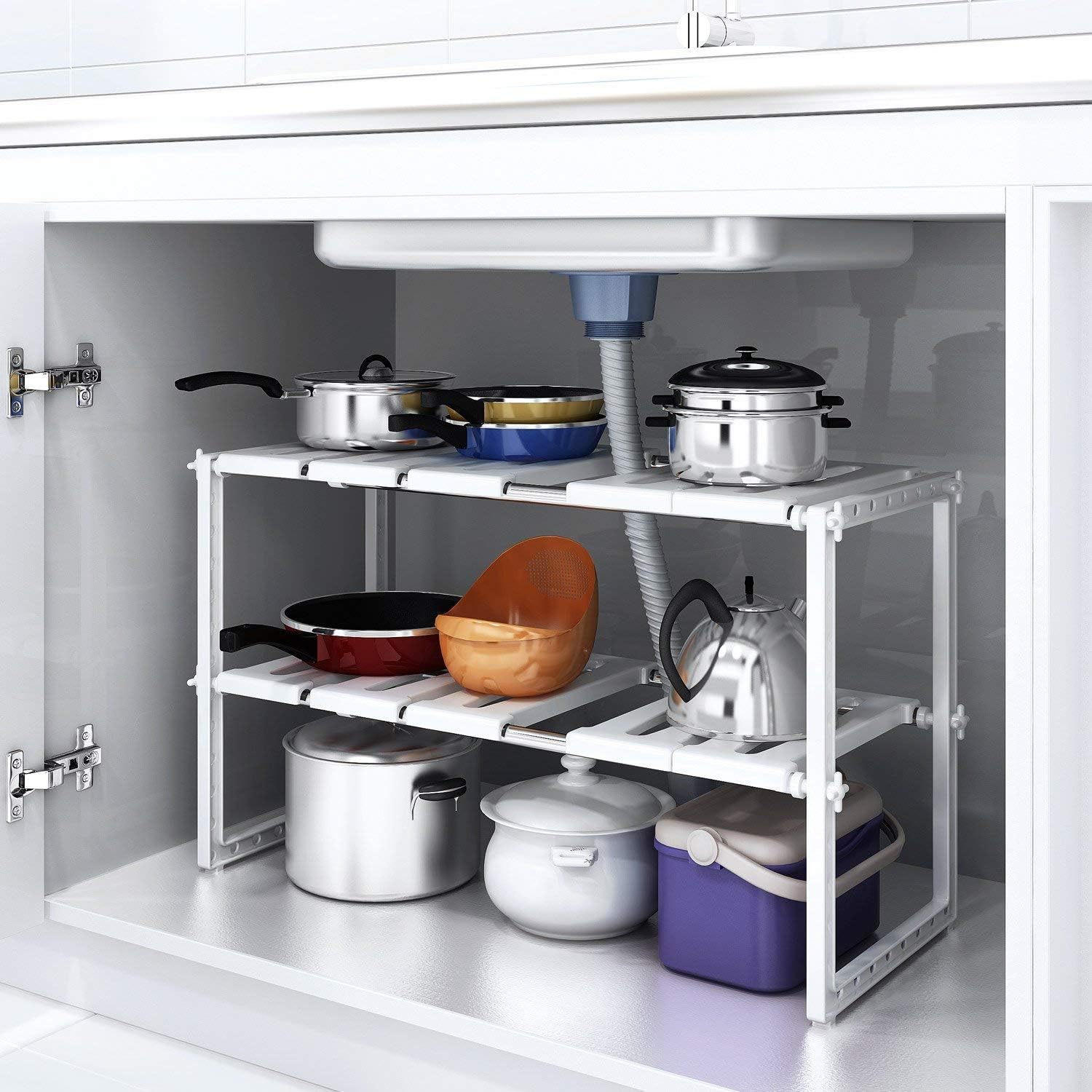 Mensola Filtrante Regolabile Per Lavandino CHAMEEN, Scolapasta In Plastica Per Cucina, Salvaspazio, 36-49 Cm - 2