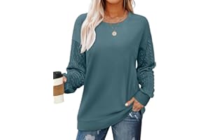 OFEEFAN Crewneck Sweatshirts for Women Cable Knit Sleeve Lightweight Fall and Winter Tops 2024