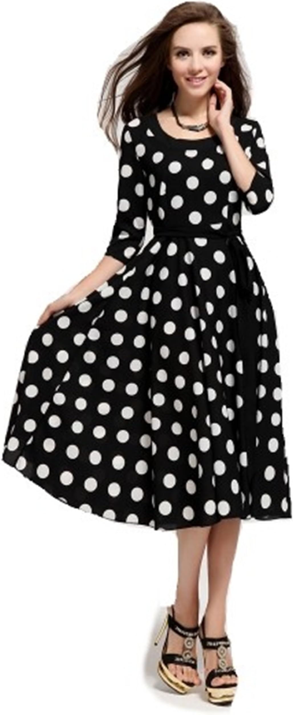 LOVE TIME Women Korea Black White spot Dress Party Evening Dress