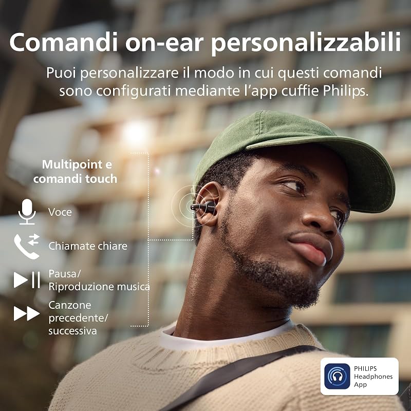 TAQ2000BK auricolari ear-cuff True Wireless open-ear Multipoint Bluetooth - 28 ore di riproduzione, Ricarica tascabile, Chiamate chiare per spostamenti ed allenamento - Nero