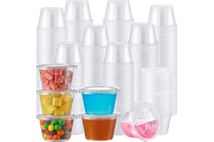 AOZITA 400 Set 4 oz Portion Cups, Jello Shot Cups with Lids, Disposable Plastic Condiment Dipping Sauce Cup, Small Containers for Salad Dressing