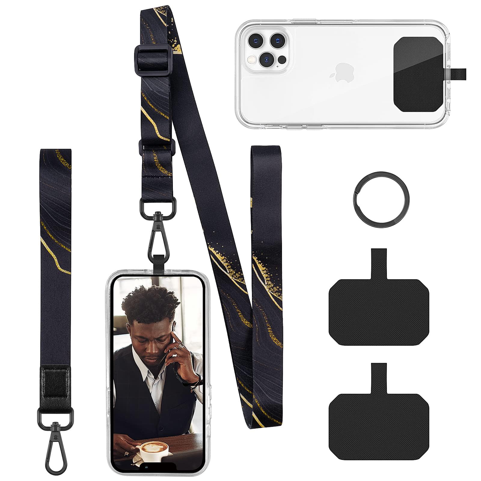 Cell Phone Lanyard, Crossbody Neck Lanyard, Hand Wrist Strap for Cell Mobile Phone,Key Chain, Card Holder,ID Badge, Shoulder Neck Strap for All Smartphones.Free 2×Pads, 1×Metal Keyrings