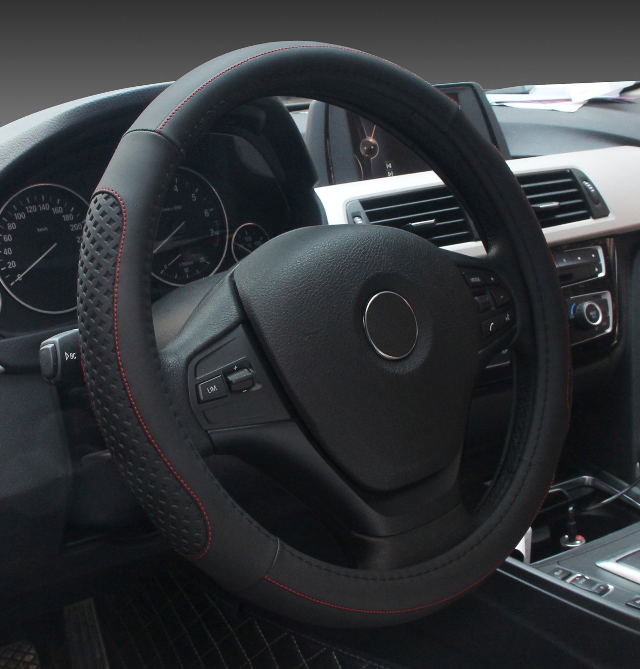 Fstarts Leather Steering Wheel Cover for Auto Car/Truck/Van/SUV (black)