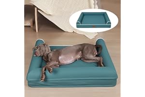 MIAO PAW Waterproof Dog Beds for Large Dogs,Egg Foam Sofa Dog Bed with Waterproof Lining, Removable Washable Cover and Nonskid Bottom Couch,Comfortable Sleep for Pet,Fake Leather 36" x 27" x 6.5"