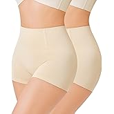 Nebility 2 Piece Slip Shapewear Shorts for Under Dresses Smooth Seamless Shaping Boyshorts Panties (Beige 2pk,Large)