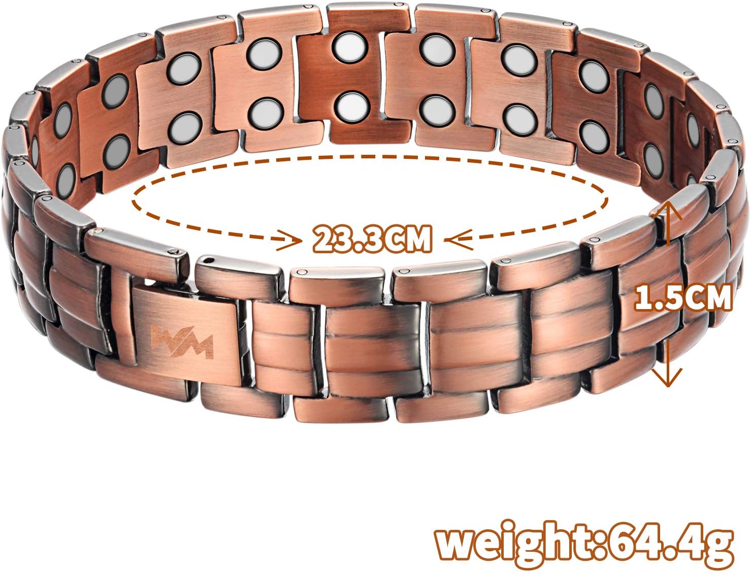 WELMAG® Mens Copper Double Row Magnetic Therapy Bracelets for Arthritis Wristband Adjustable: Health & Personal Care