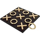 NIKKY HOME 12x12 Inch Tic Tac Toe Wood Game Board Classic Coffee Table Decor Modern Wooden Travel Game for Family, Black & Go