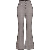 MakeMeChic Women's Houndstooth Flare Pants High Waist Bell Bottom Work Trousers