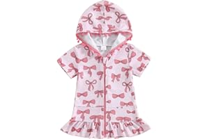BIAYXMS Girls Terry Cloth Swim Cover Up Zip Up Hooded Bathing Suit Coverup Wraps Rufled Kids Pool Beach Robe Cover-Up Dress