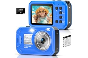 YIFECIAL 4K Underwater Camera, 64MP 16FT Waterproof Digital Camera with 32GB Card, Autofocus Floatable Waterproof Camera with IPS HD Screen, 16X Digital Zoom, Fill Light, for Snorkeling, Surfing, Swimming