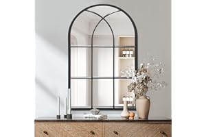 ZMYCZ Arched Wall Mounted Mirror, Black Wall Mirror, Arched-Top Bathroom Mirror, Farmhouse Mirror, Windowpane Metal Frame Mirror, Long Hanging Mirror for Living Room or Bedroom (20"x30")