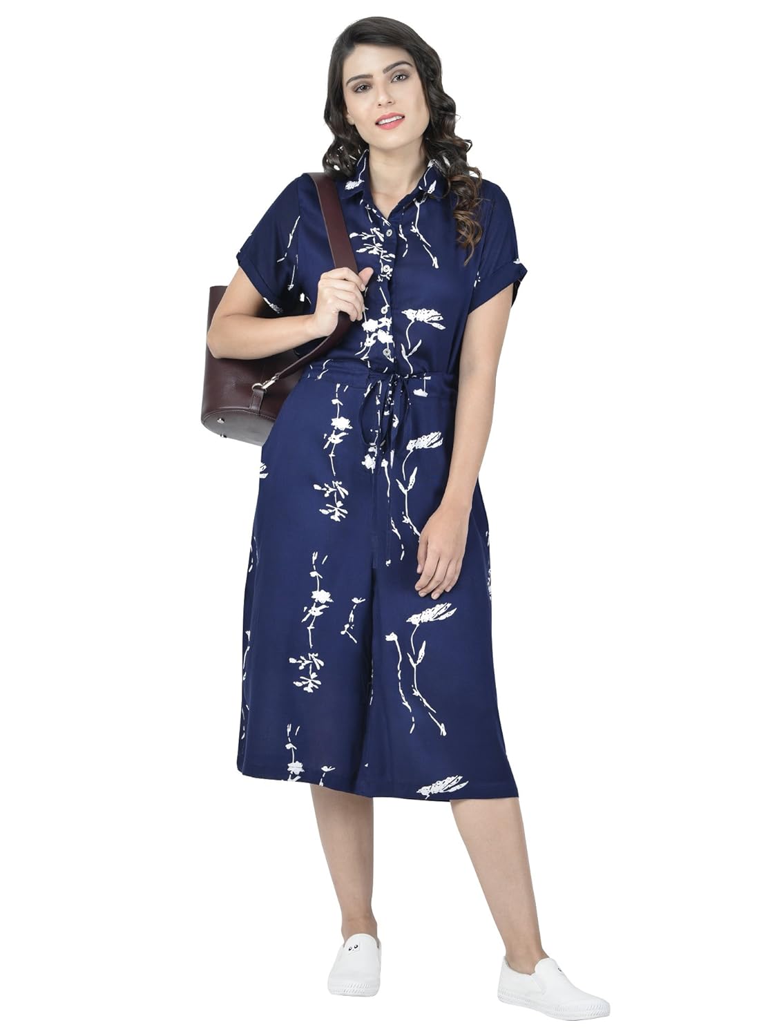 martini women blue printed drawstring calf length jumpsuit