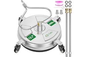FOLIV 13.7" " Pressure Washer Surface Cleaner with 4 Wheels Stainless Steel Washer Surface Cleaner & Unique Bending Rod Design 2 Nozzels for Cleaning Driveway, Sidewalk,4000PSI