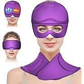 3 in 1 Migraine Relief Cap Neck Ice Pack Wrap Gel and Ice Eye Masks, Detachable Ice Caps with Eyes Masks, Hot and Cold Therapy for Relief of Headaches, Stiff Neck and Eye Fatigue (Purple)