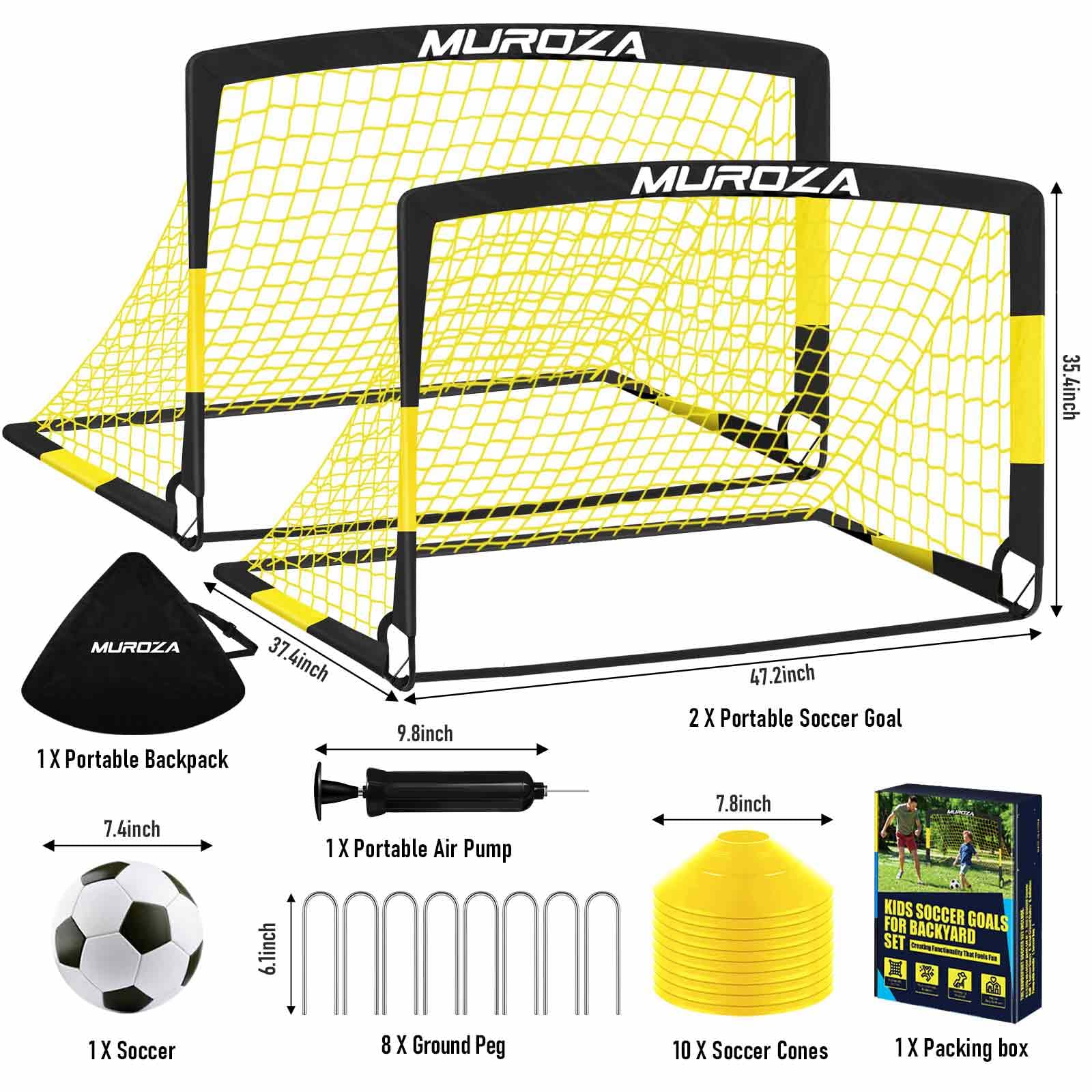Soccer Goal, Kids Soccer Goals for Backyard Set, 2 Pack of Portable Pop Up Soccer Net with Soccer Ball, Cones, Complete Training Equipment for Youth, Toddler Outdoor Sports Games