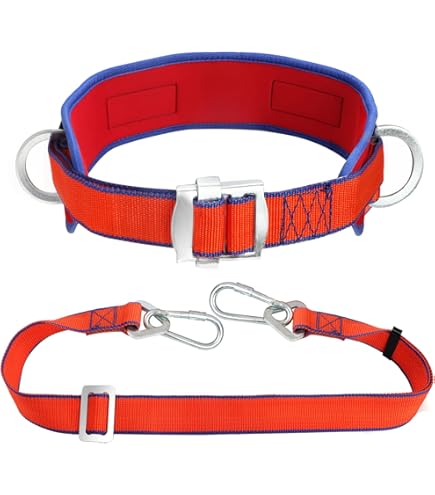 HandAcc Safety Belt With Padded Waist Pad – Adjustable Lanyard Fall Protection Kit For Climbing, Ladder, & Construction (CE Certified)