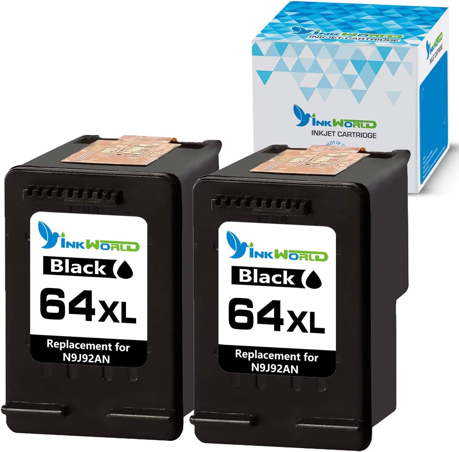 InkWorld Remanufactured 64XL Ink Cartridge Replacement for HP 64 ( 2 Blacks ) Used for Envy Photo 7800 7858 7132 7155 7855 6220 6255 6252 7158 7164 6222 7120 7130 Tango X Smart Home Wireless Printer