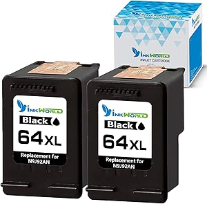 InkWorld Remanufactured 64XL Ink Cartridge Replacement for HP 64 ( 2 Blacks ) Used for Envy Photo 7800 7858 7132 7155 7855 6220 6255 6252 7158 7164 6222 7120 7130 Tango X Smart Home Wireless Printer