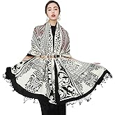 DANA XU 100% Merino Wool Extra Large Pashmina Blanket Travel Scarf Cashmere Wrap for Women Fall Winter Oversize Shawl Floral