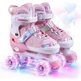 HUANOVIX Adjustable Kids Roller Skates for Girls Boys Toddlers Teens Youth | 4 Sizes in 1, 4‑Wheel Quad Skates,Light Up Wheels,for Children Adult Indoor Outdoor Sports,Birthday Gifts