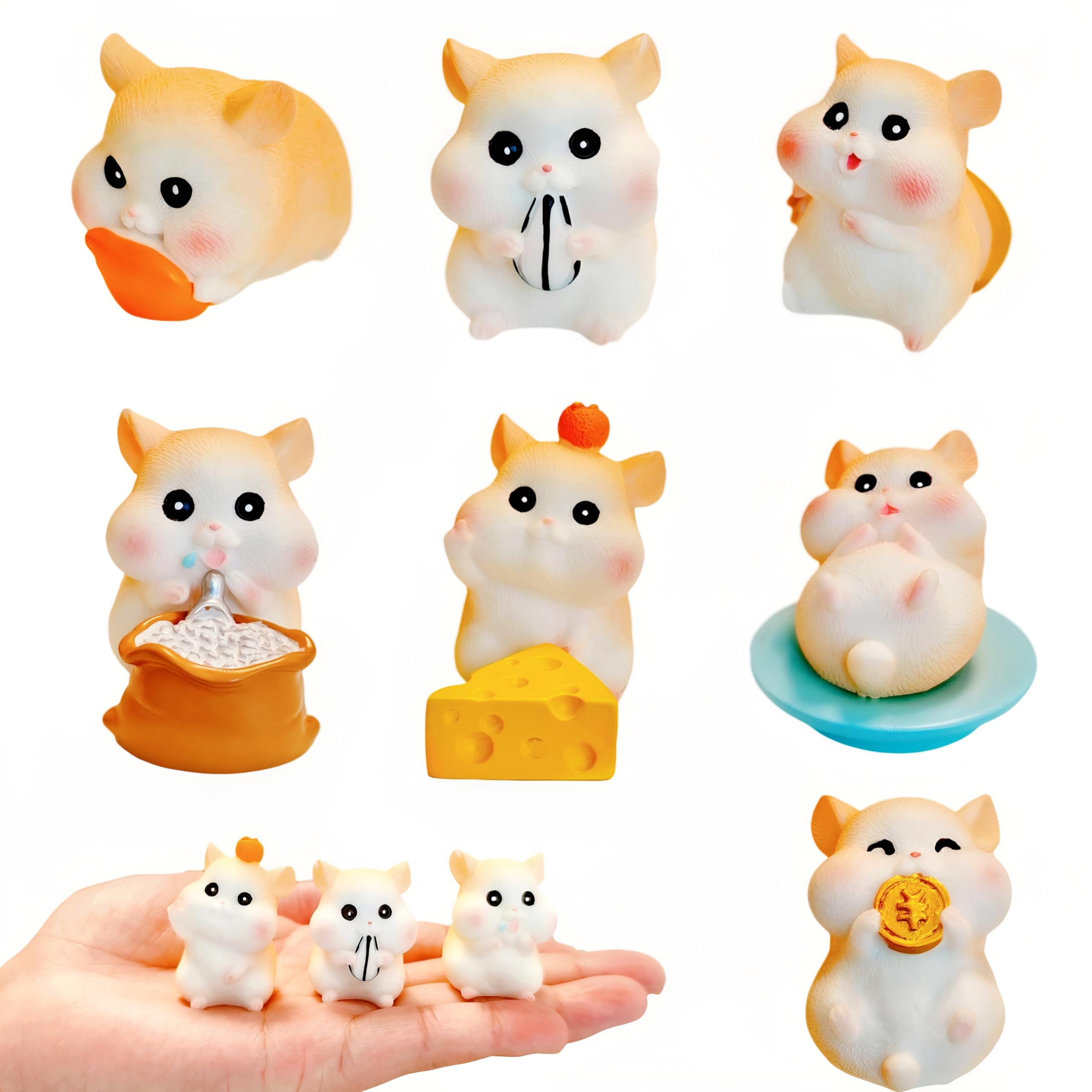 Photo 1 of 10 Pcs Mini Resin Animals Hamster Figures, Miniature Cute Mouse Animals Figurines for Kids, Small Resin Hamster Cheese Figurines for Fairy Garden Decor, Micro Landscape Ornaments, Dollhouse