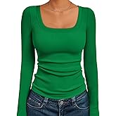 AUTOMET Women‘s Ribbed Square Neck Top, Long Sleeve Slim Fit Basic Shirt for Fall Winter Spring, Casual Crop Tee
