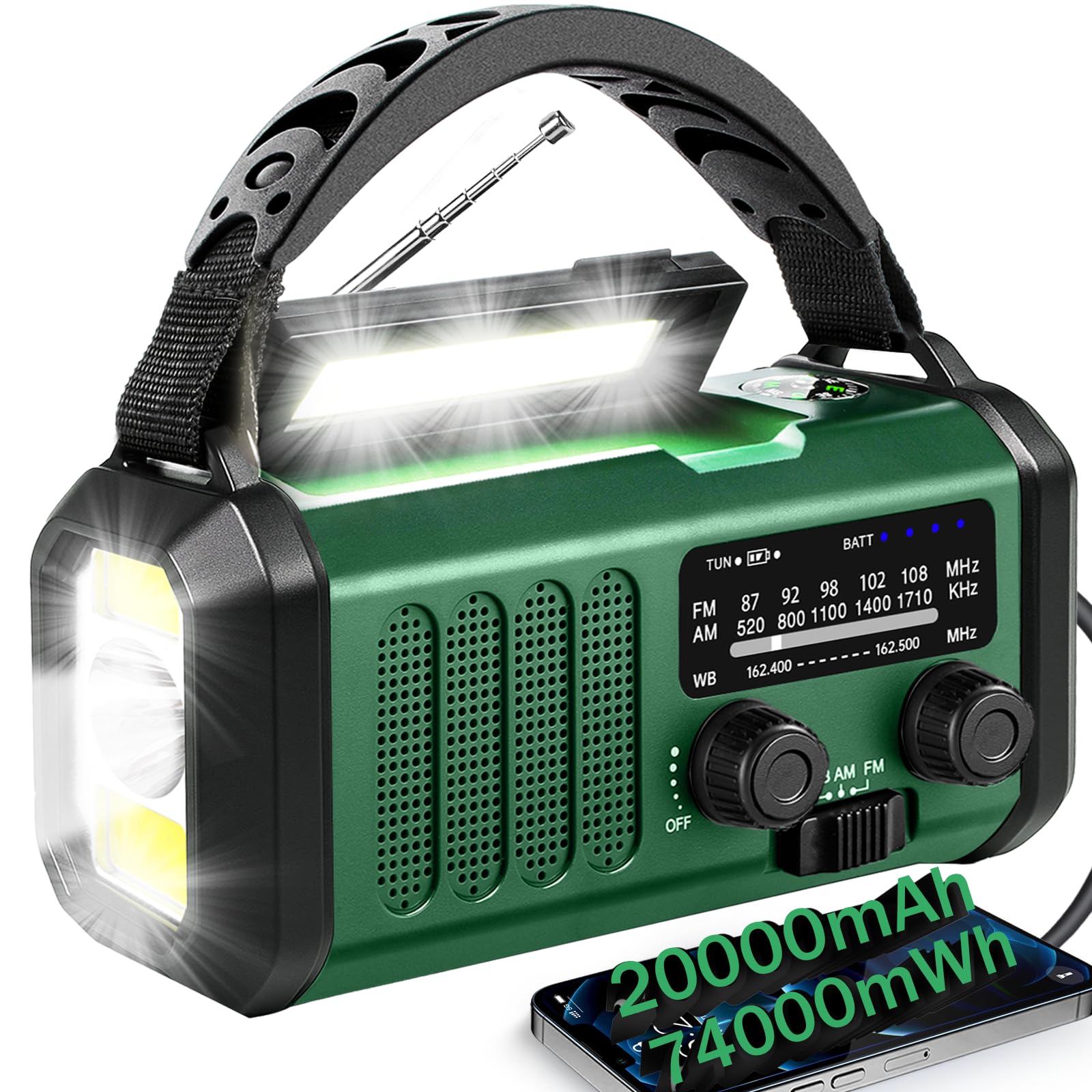 Emergency Weather Radio, 10000mAh Crank Radio, Portable NOAA/AM/FM Weather Radio, Reading Light - View #9