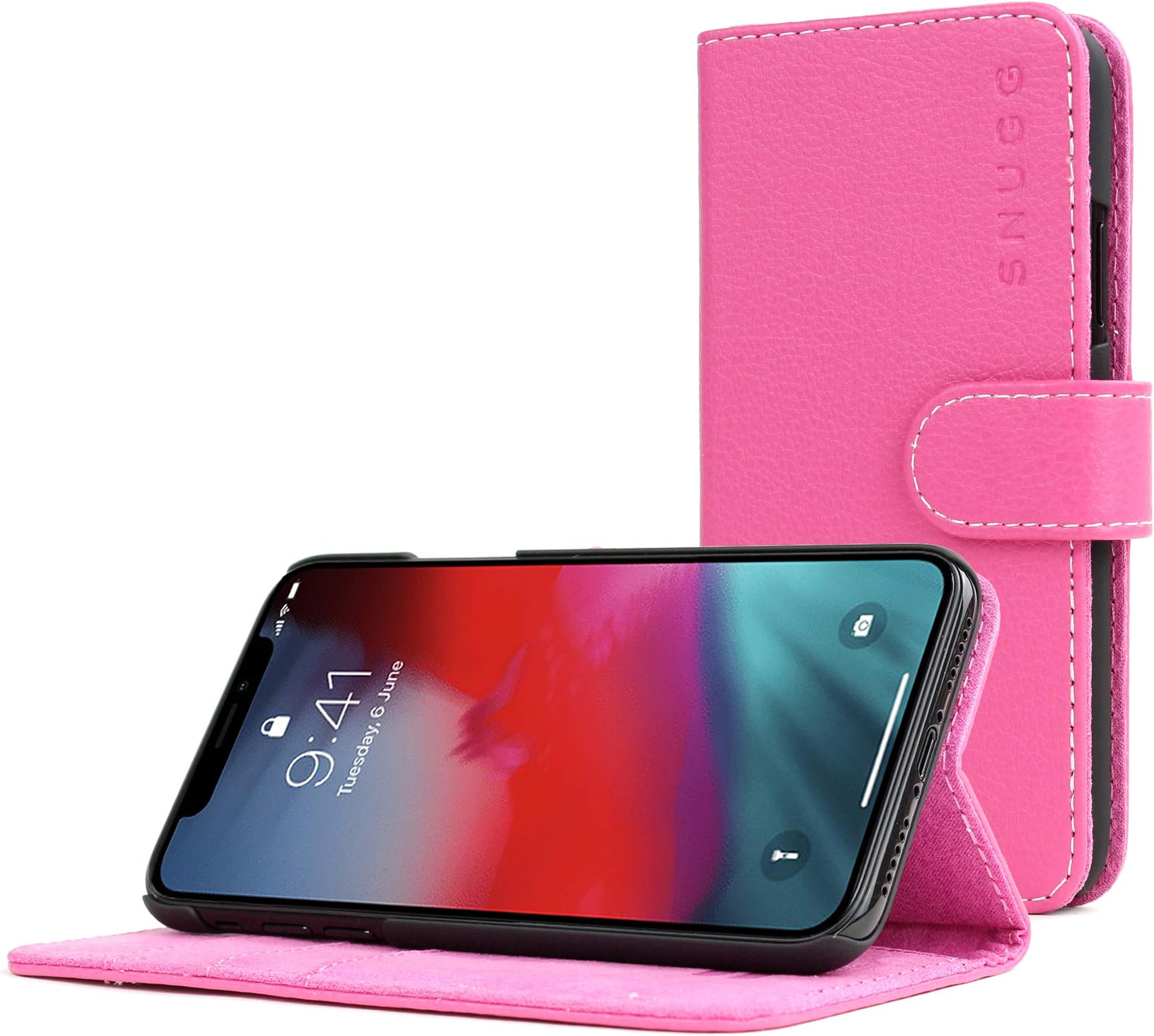 Snugg iPhone Xs (2018) / X (2017) Wallet Case Leather Card Flip Cover Hot Pink