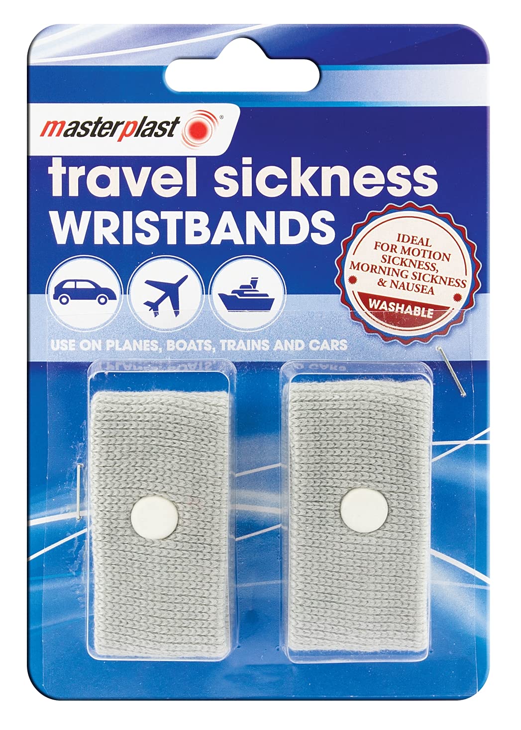 Masterplast Travel Sickness Wristbands | Motion & Morning Sickness, Anti Nausea Bands, Grey, Washable - 2 Pack, 1 Pair