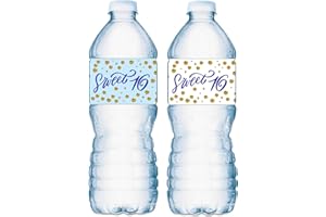 ROKAPARY 20 Blue Sweet 16 Water Bottle Labels; 16th Birthday Party Set of 20 Waterproof Water Bottle Wrappers Stickers; Blue and White.