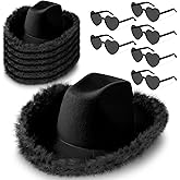 Zhanmai Cowboy Hat Cowgirl Hat with Feathers and Heart Sunglasses for Bachelorette Party, Costume Party