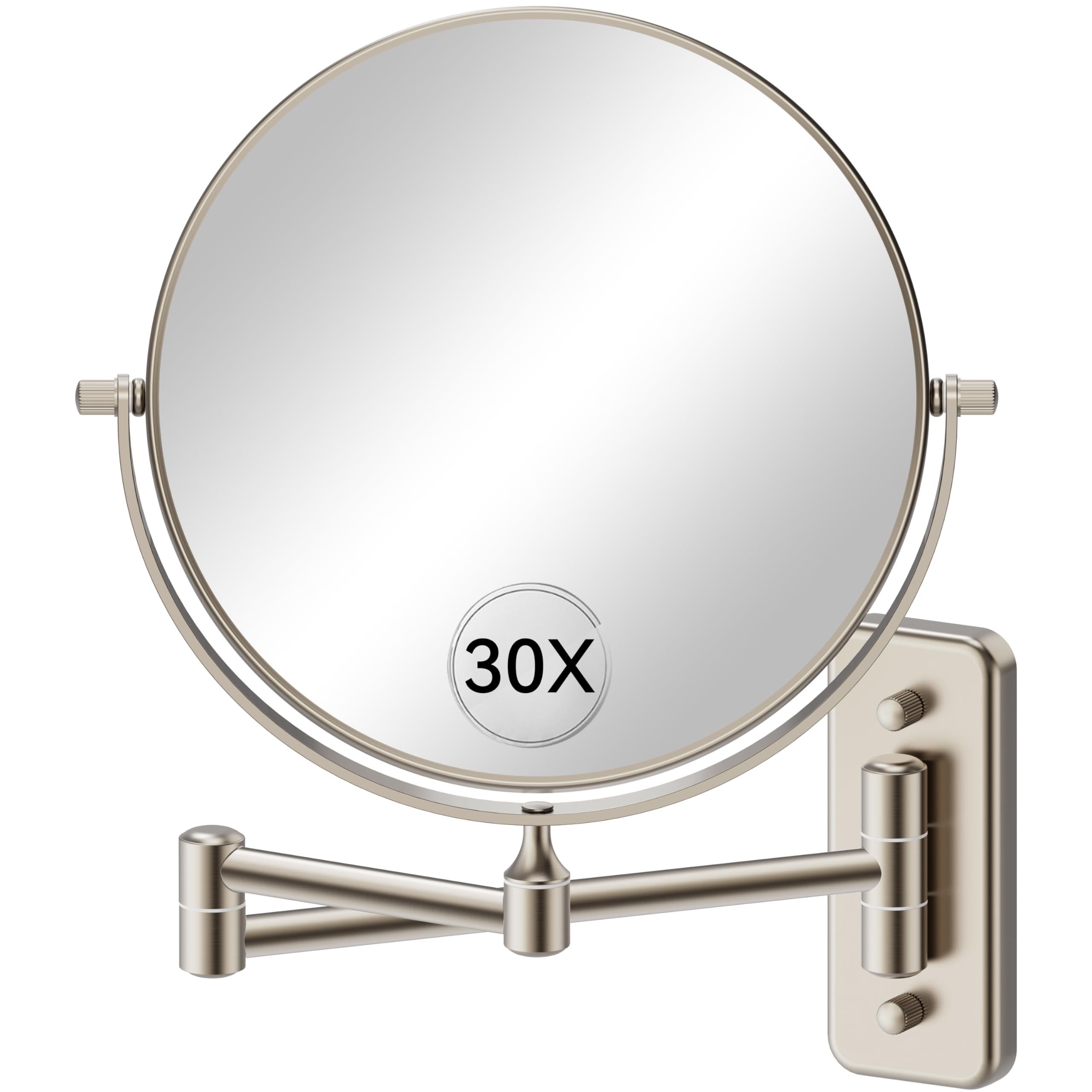 Auxmir 1X/30X Wall Mounted Makeup Mirror, Double-Sided Magnifying Mirror with Tweezers, Bathroom Makeup Mirror, Cosmetic Vanity Mirror with 360 Rotation Extendable Swivel Arm, Nickel Image