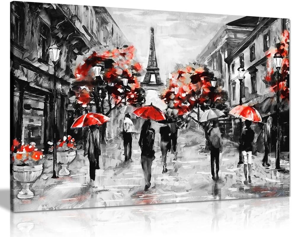 Amazon.de: Modern modernes schwarz weiß rot Paris Eiffelturm Leinwand