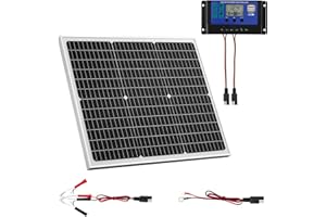 VEVOR Chargeur de batterie solaire 50 W 12 V, chargeur de batterie mono avec contrôleur MPPT amélioré, étanchéité IP65 pour v