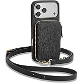 ZVE for iPhone 17 Pro Max Wallet Case Crossbody, Zipper Phone Cover with Wrist Strap RFID Blocking for 6.9" Black