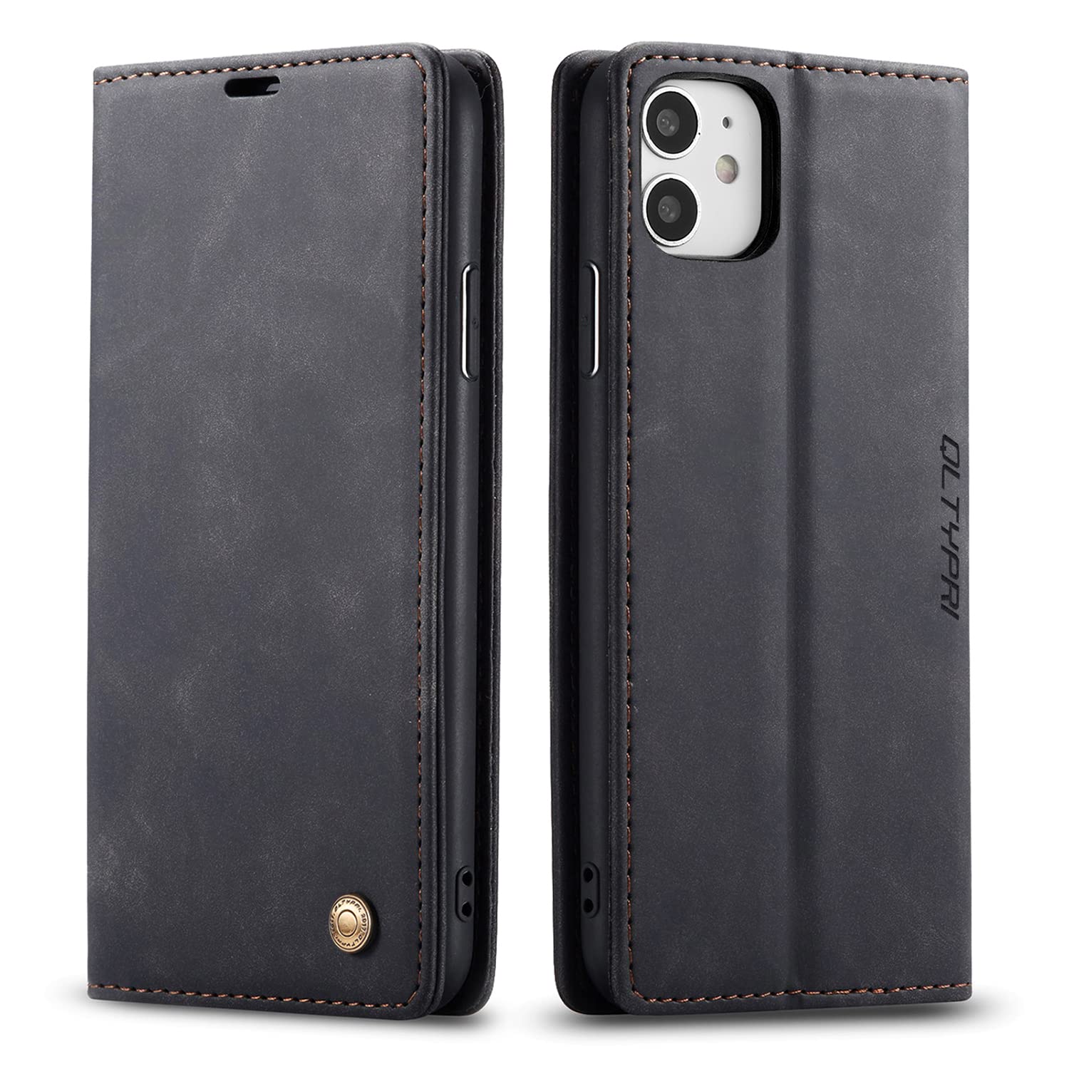QLTYPRI Case for iPhone 11, Vintage PU Leather Wallet Case Card Slot Kickstand Magnetic Closure Shockproof Flip Folio Book Case Cover for iPhone 11 - Black