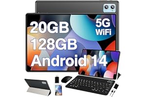 DEERTiME Android 14 Tablet 10.1 Inch Tablets, 20GB RAM 128GB ROM 1TB Expand Octa-Core 2 in 1 Tablet PC with Keyboard Mouse Case, 1280x800 IPS HD Touchscreen, Bluetooth WI-FI 6, Widevine L1 (Black)