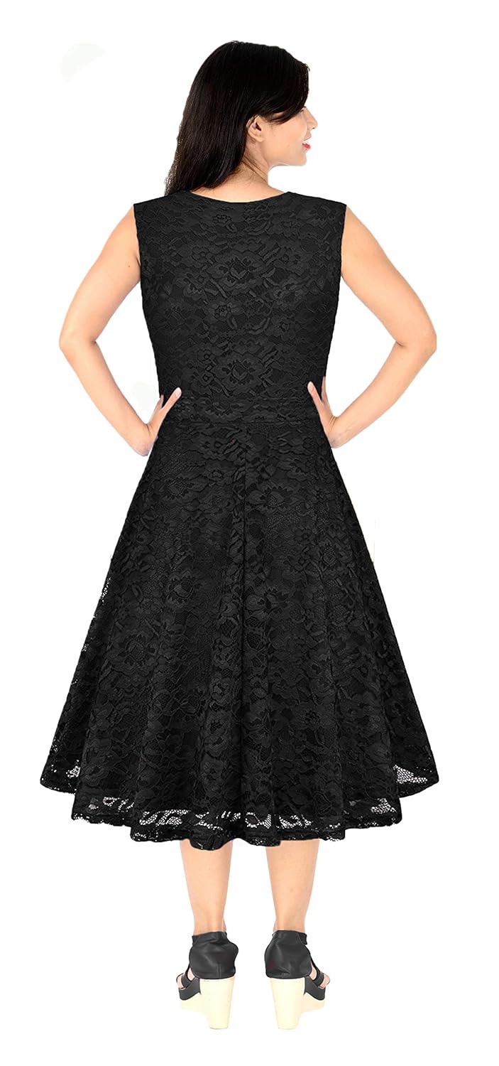 karm enterprise women's crepe silk knee length frock, free size(black, russlle)