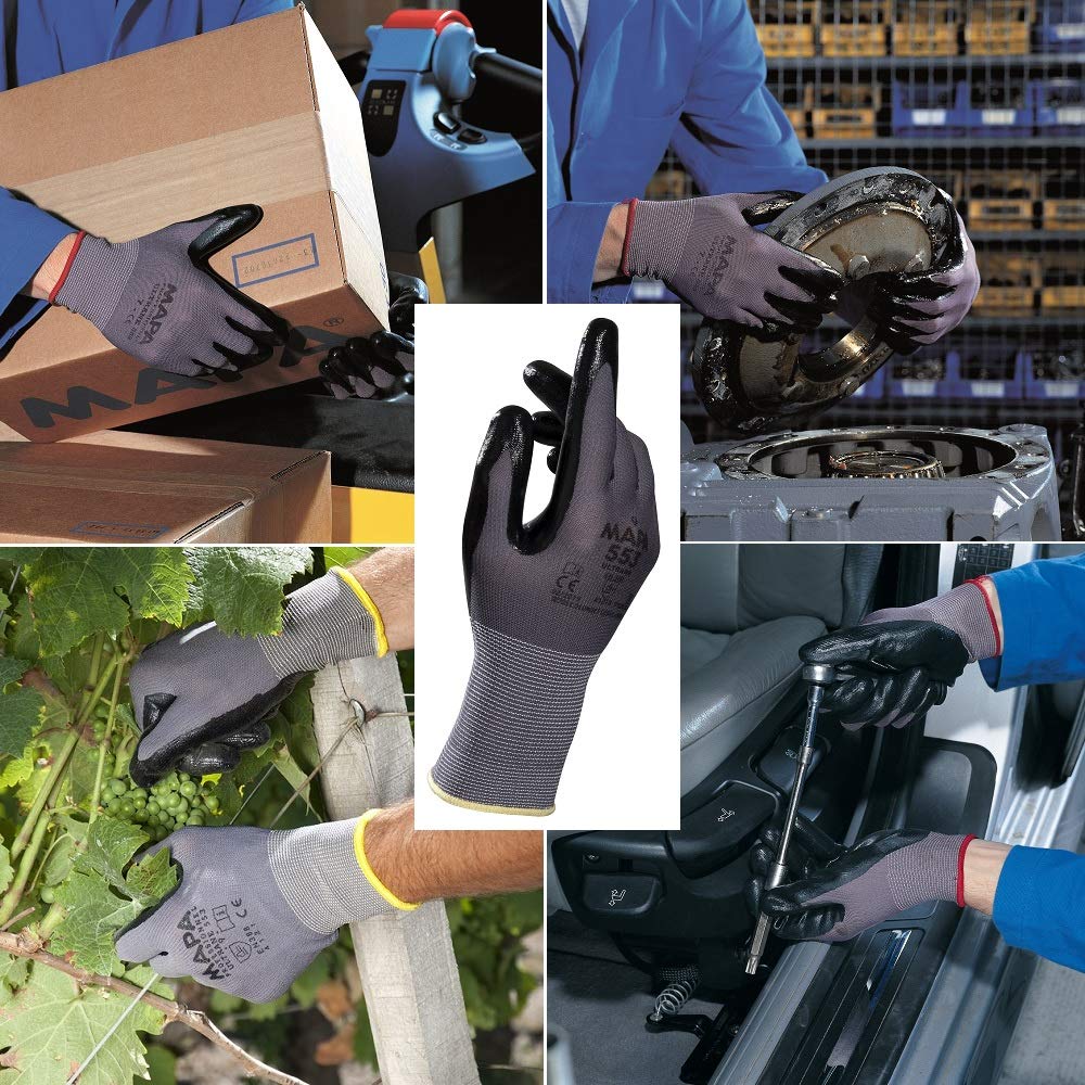 Ultrane 553 Black Nitrile Mens Work Gloves Mechanic Gloves Builders Gardening Construction Workman Site Tradesman Protective Safety Gloves Size 9 Large (1 Pair)