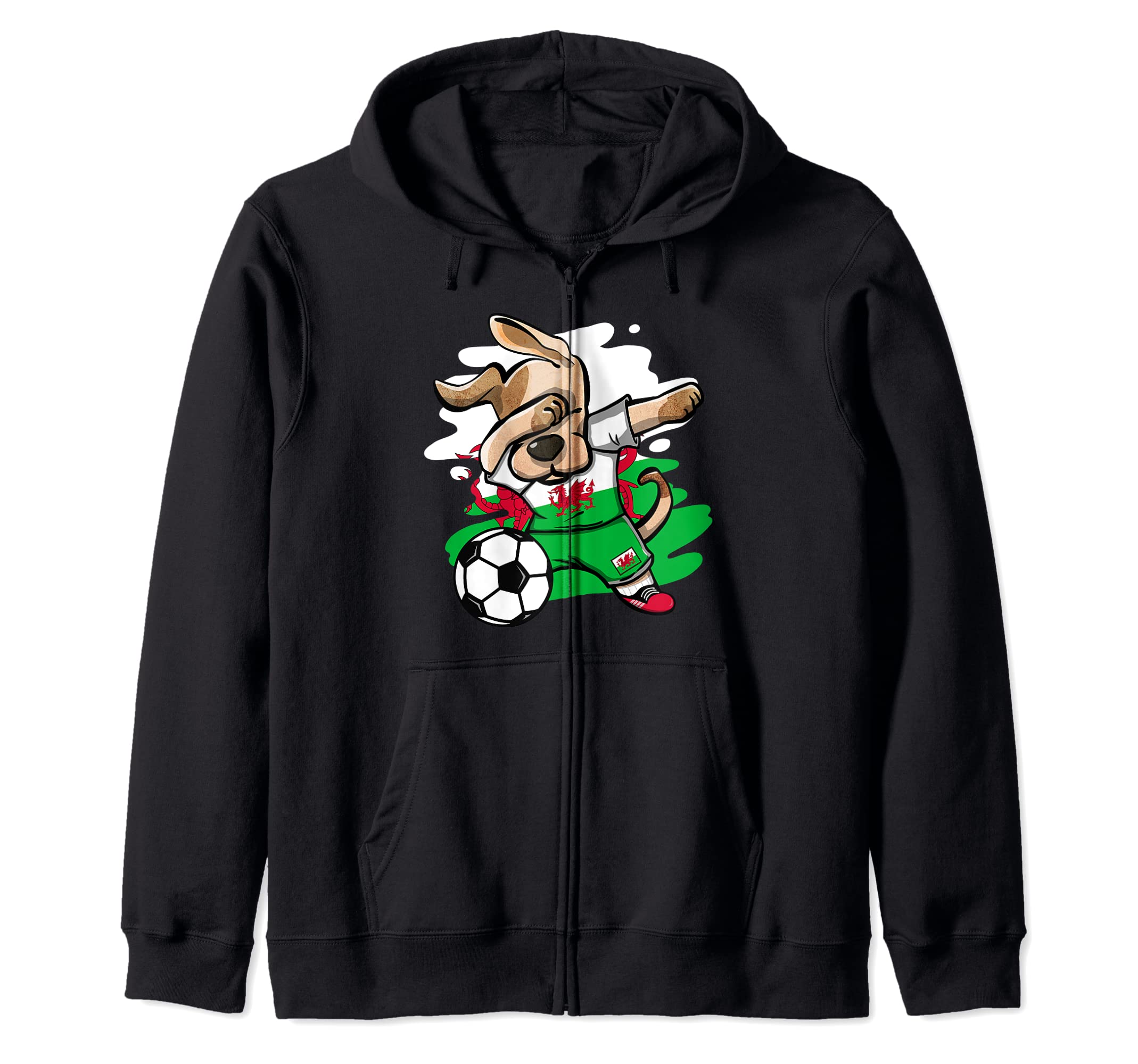 Dabbing Dog Wales Soccer Fans Jersey Welsh Flag Football Art Zip Hoodie